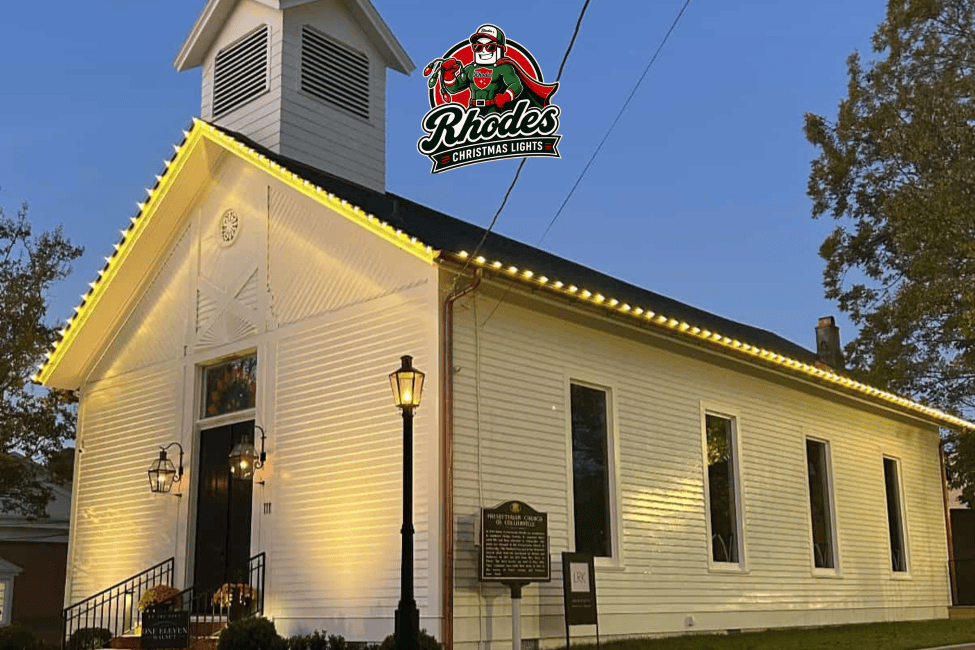 permanent Christmas lights on a church in collierville tn